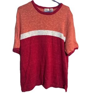 Vintage CJ Banks 1X Sweater Red Orange‎ Colorblock Knit Ramie Cotton Sequin